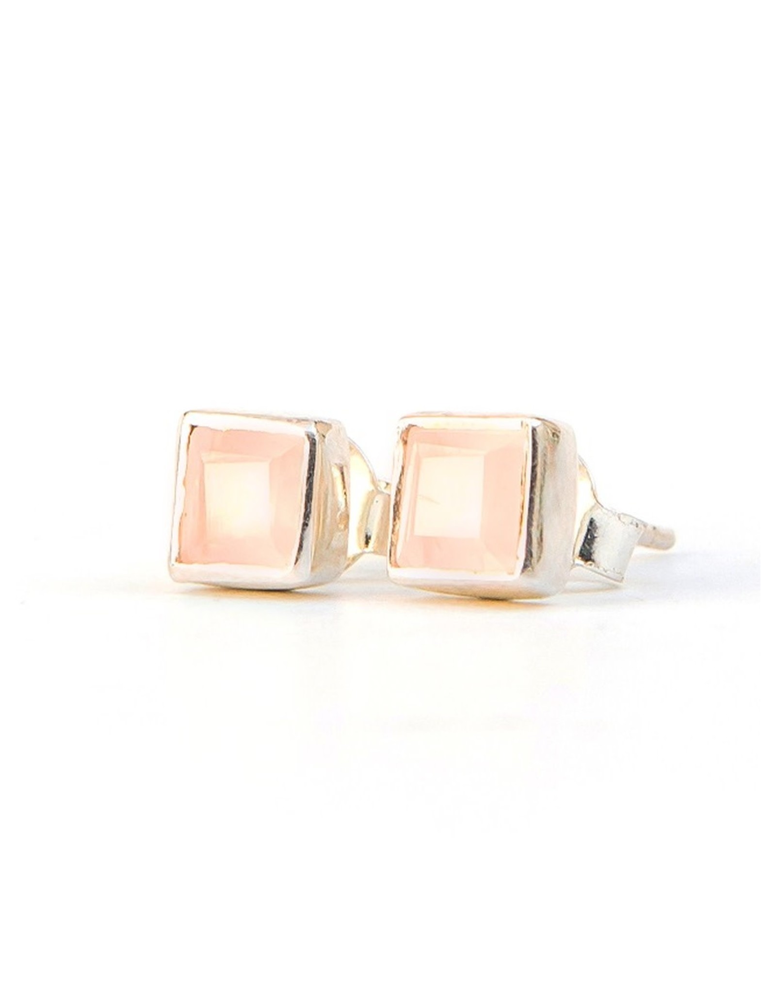Trade roots Crystal Waters Studs Rose Quartz, Sterling Silver Earrings, India