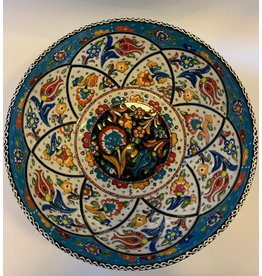 10" Hand Painted Relief Ceramic Bowl, Blue