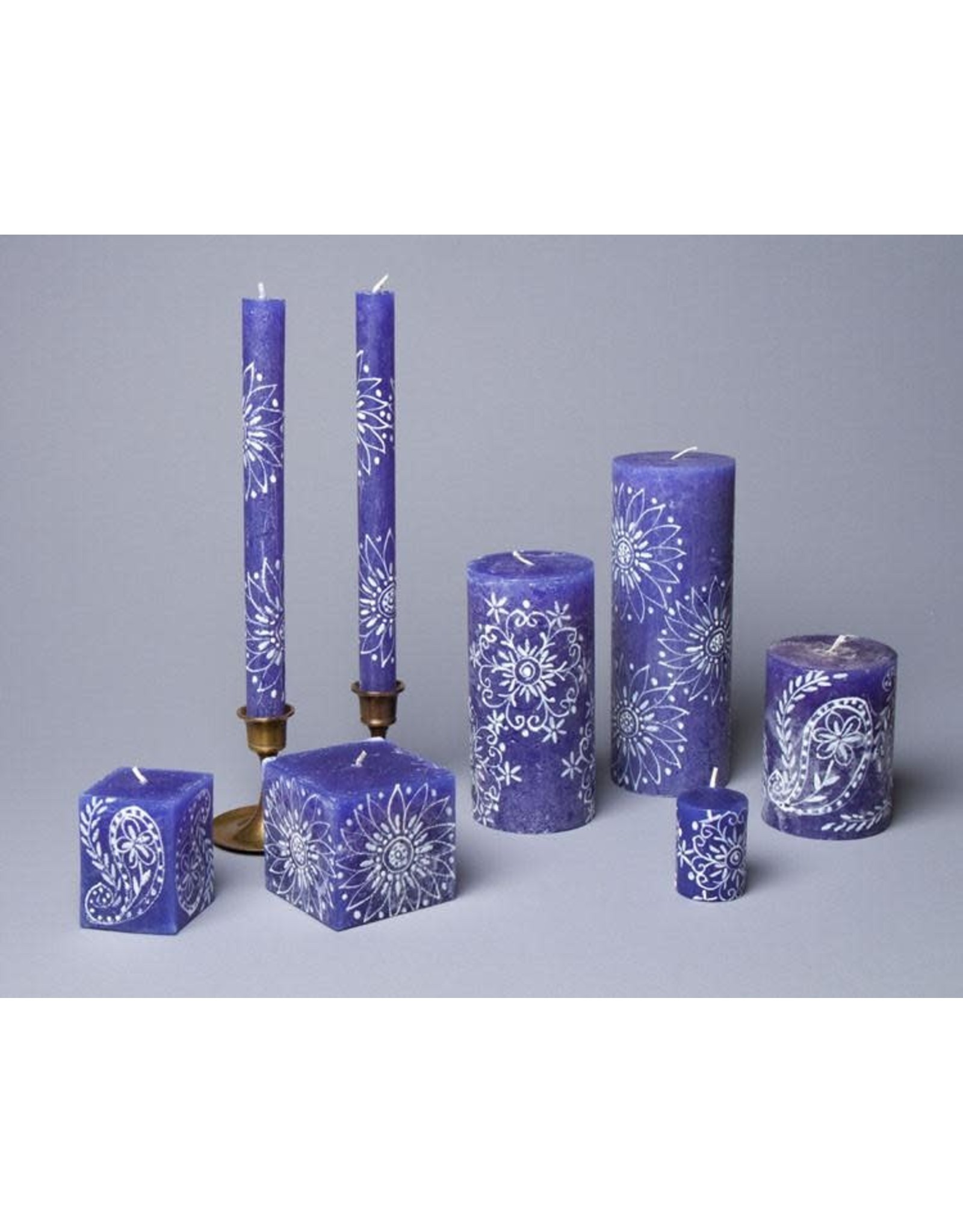 Henna White on Blue Votive Candles, Set of 6, South Africa