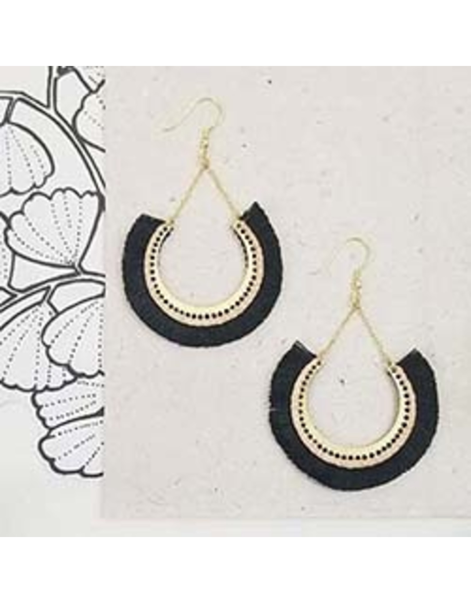 Trade roots Contoured Fringe Earrings Black, India
