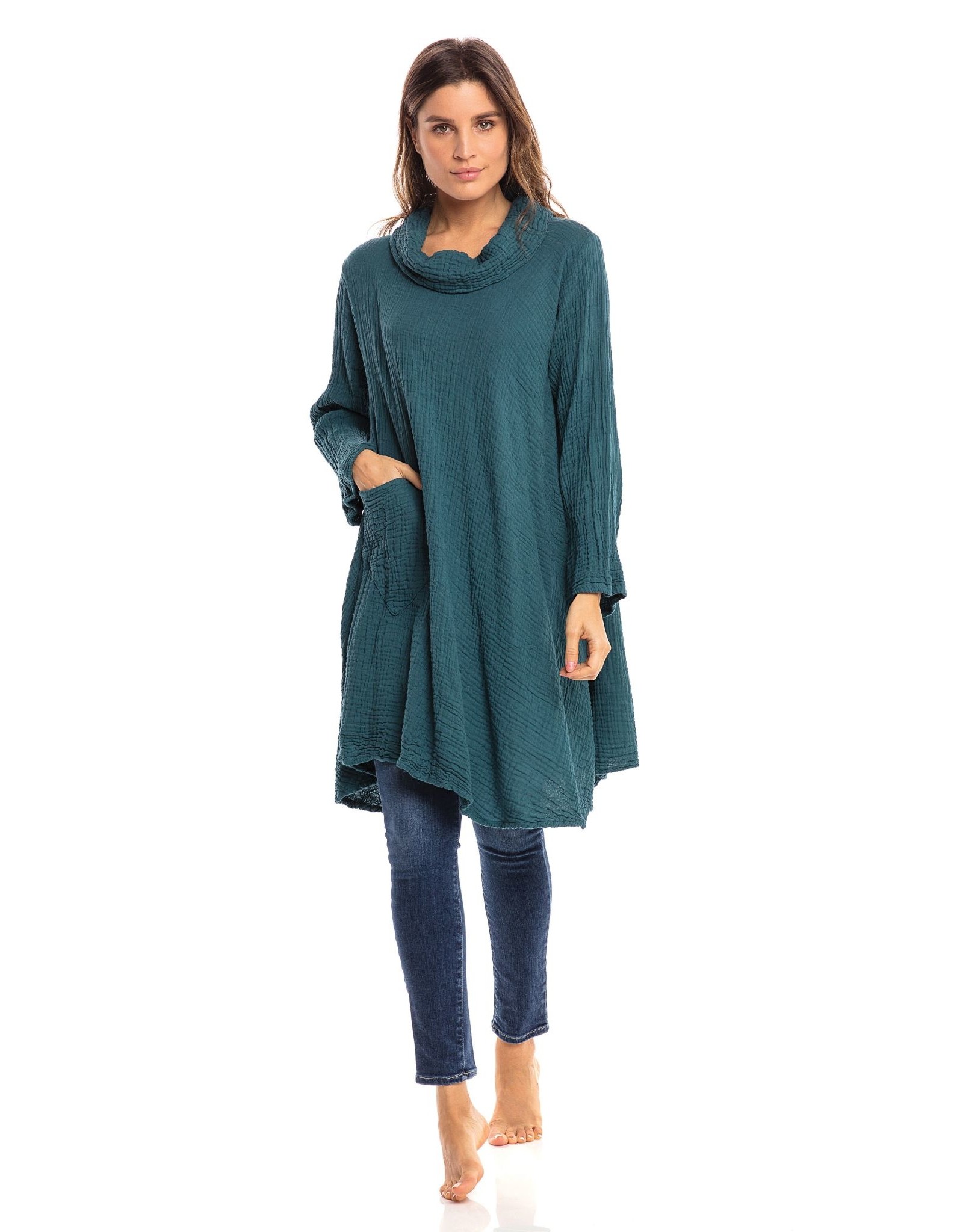 Trade roots Crinkled Cotton Cowl Tunic, Cameo Blue