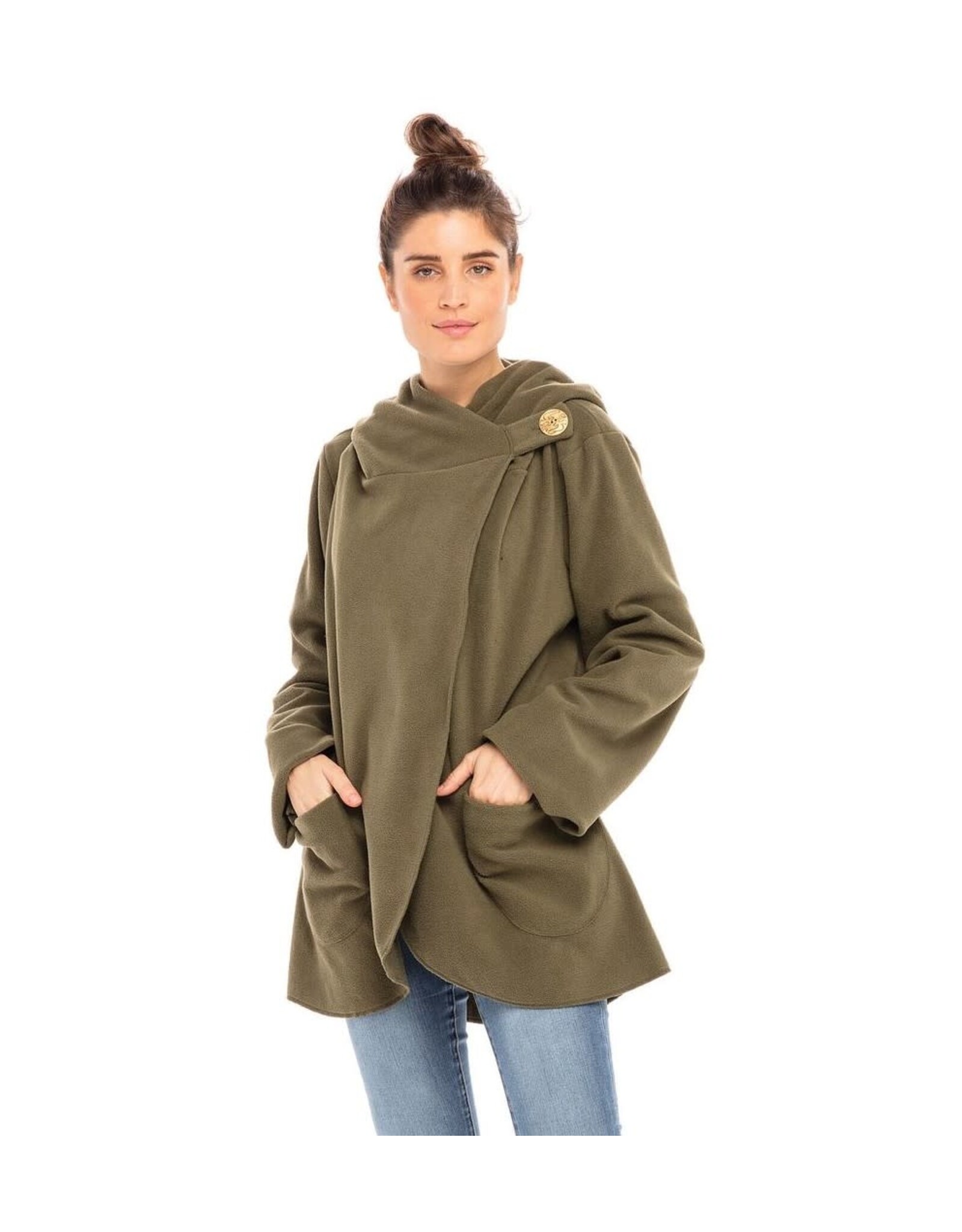 Trade roots Fleece Jacket w/ Carved Bone Button, Olive