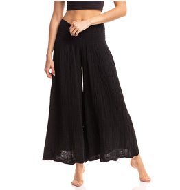 Trade roots Thai Cotton Crinkled Cotton Pants, Black, Thailand