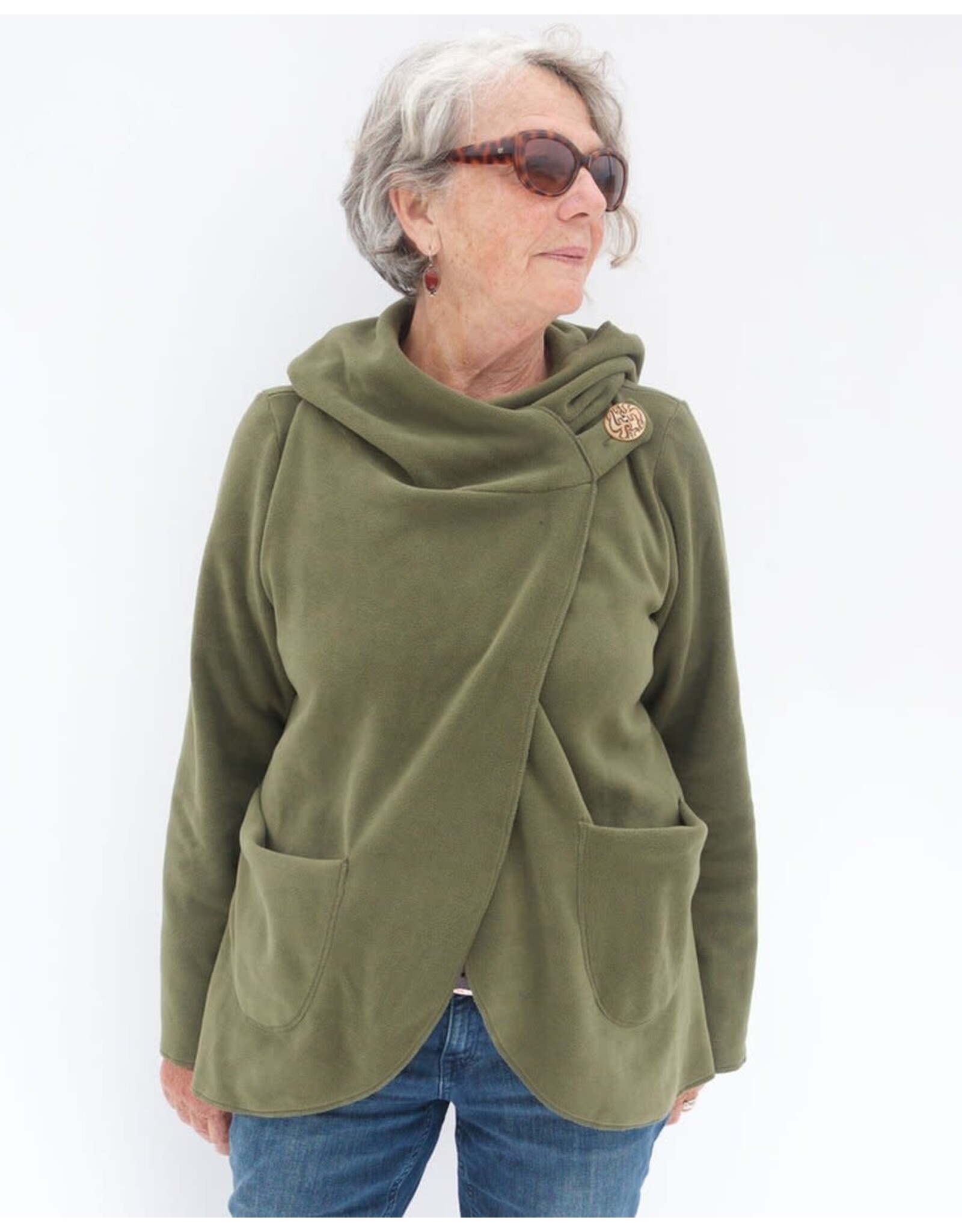 Trade roots Fleece Jacket w/ Carved Bone Button, Olive