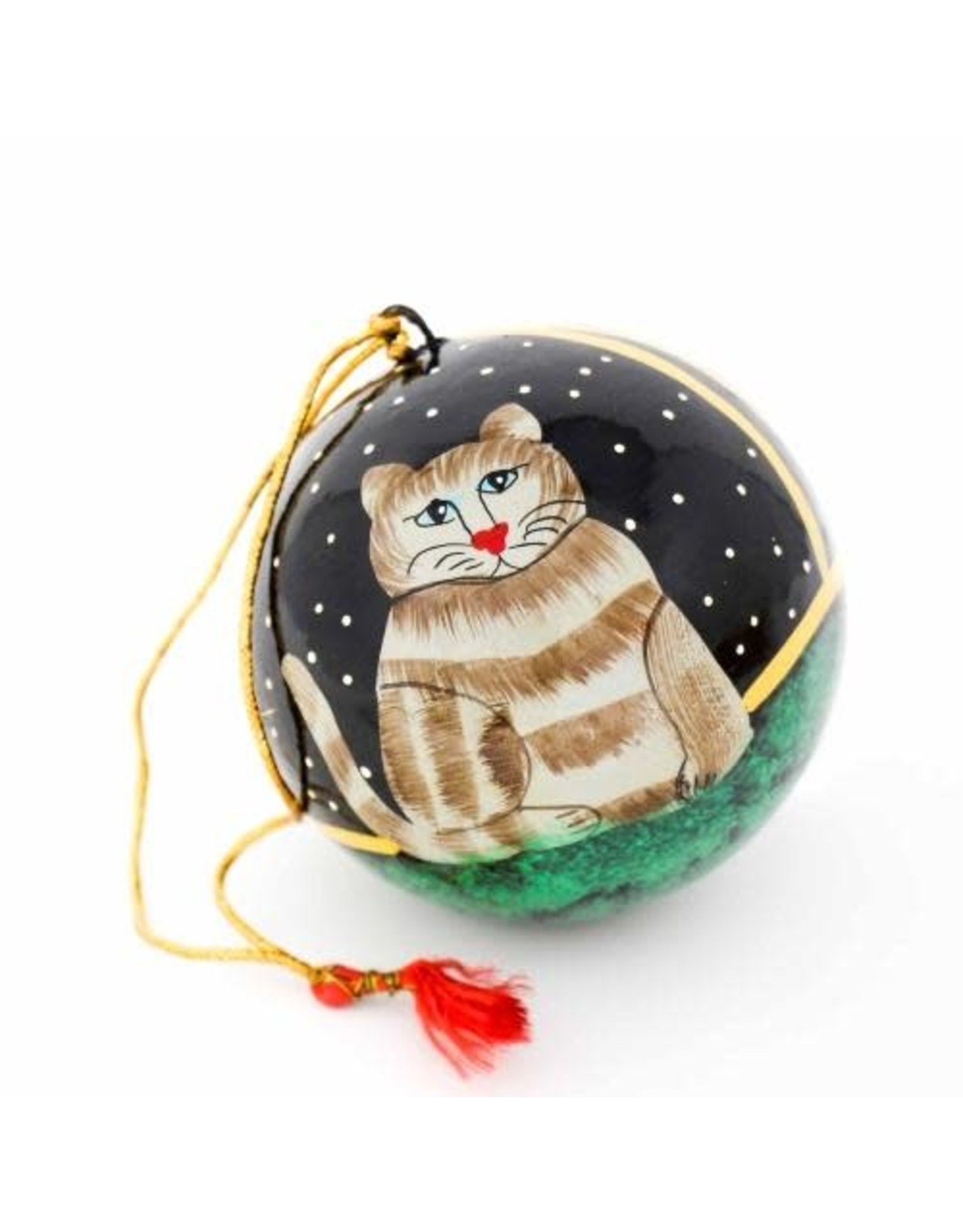 Trade roots Hand Painted Cat Ornament, India