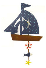 Trade roots Sail Boat Wall Clock, Teal Striped,  Columbia
