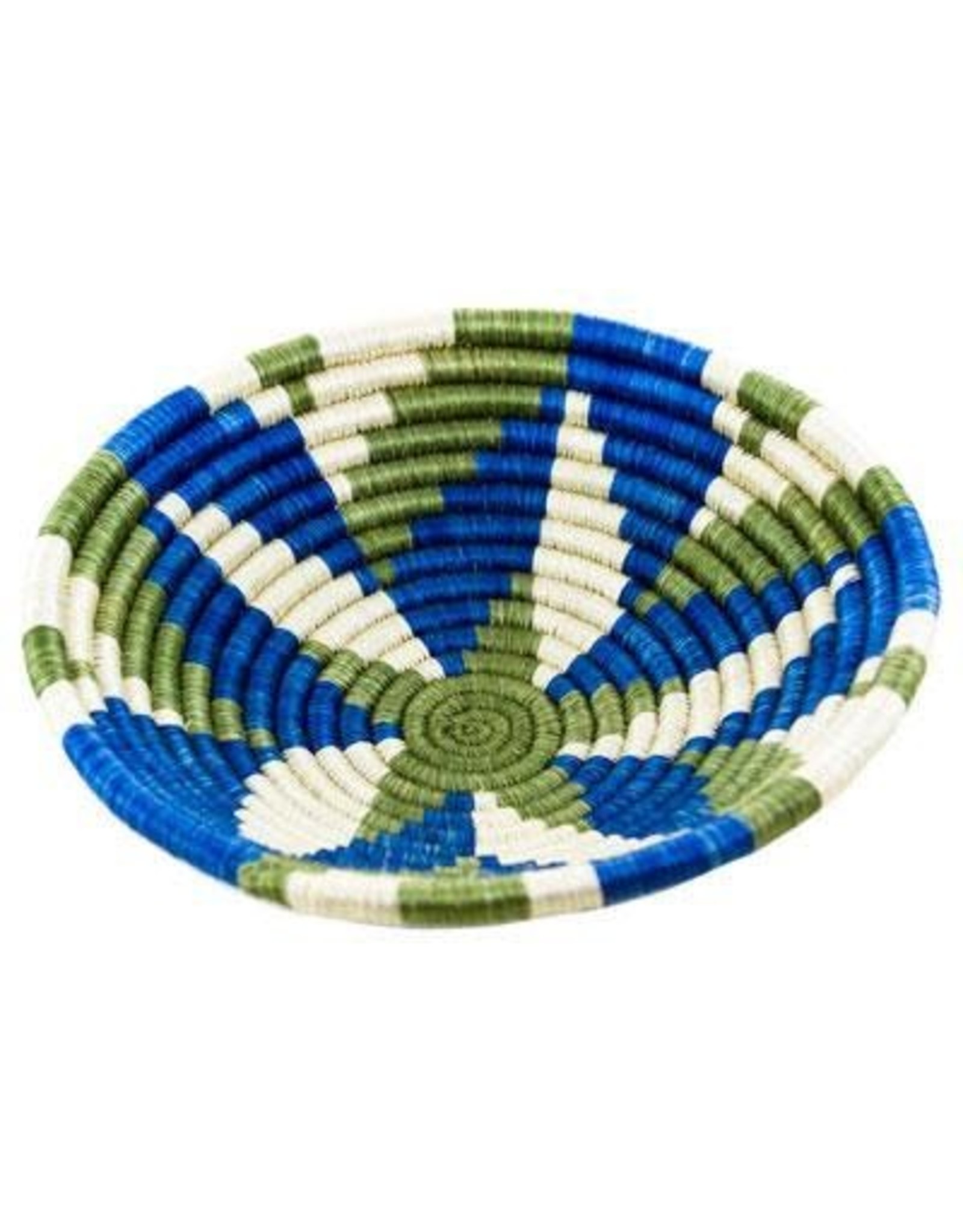 Trade roots Agaseke Woven Bowl Basket, Blue /Green/White, Rwanda