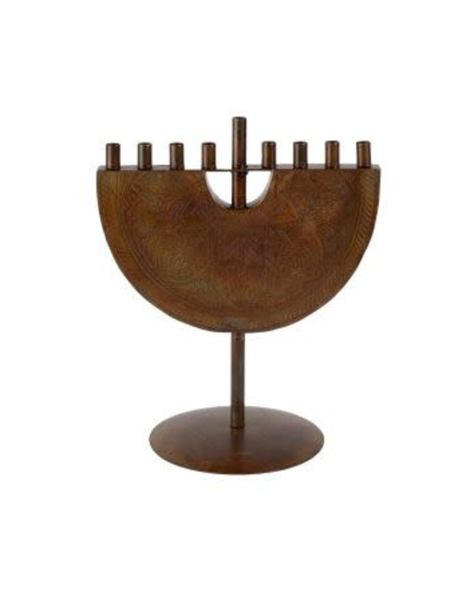 Trade roots Engraved Iron Menorah, India