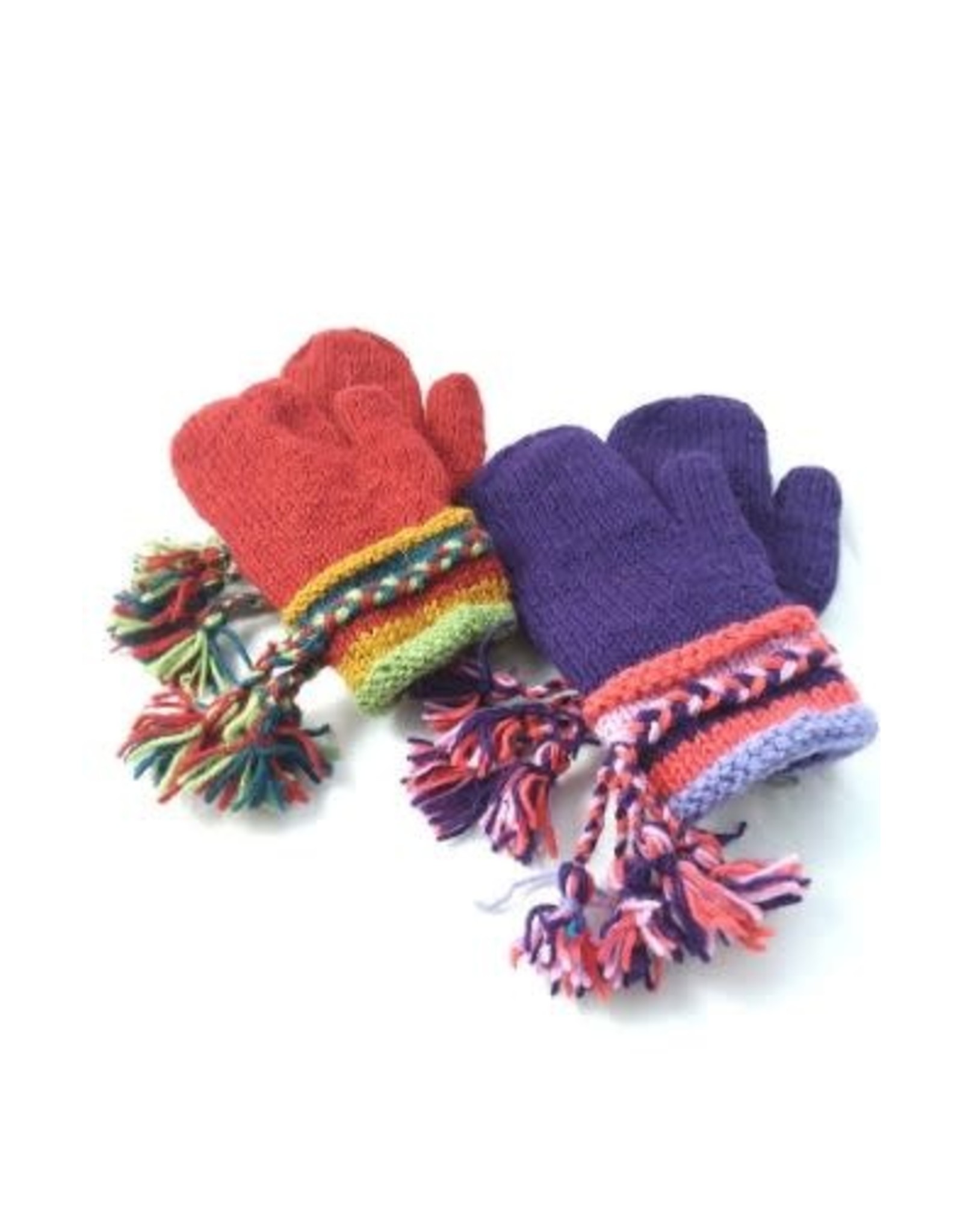 Trade roots Wool Knit Fleece Lined Mittens w/ Braid and Tassle Cuff, Nepal