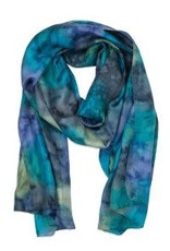 Trade roots Blues & Greens  (Waterfall) Painted Silk Scarf, India