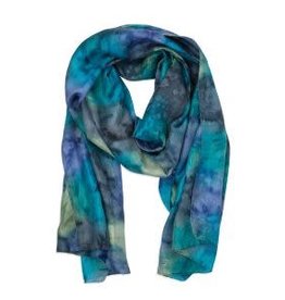 Trade roots Blues & Greens  (Waterfall) Painted Silk Scarf, India