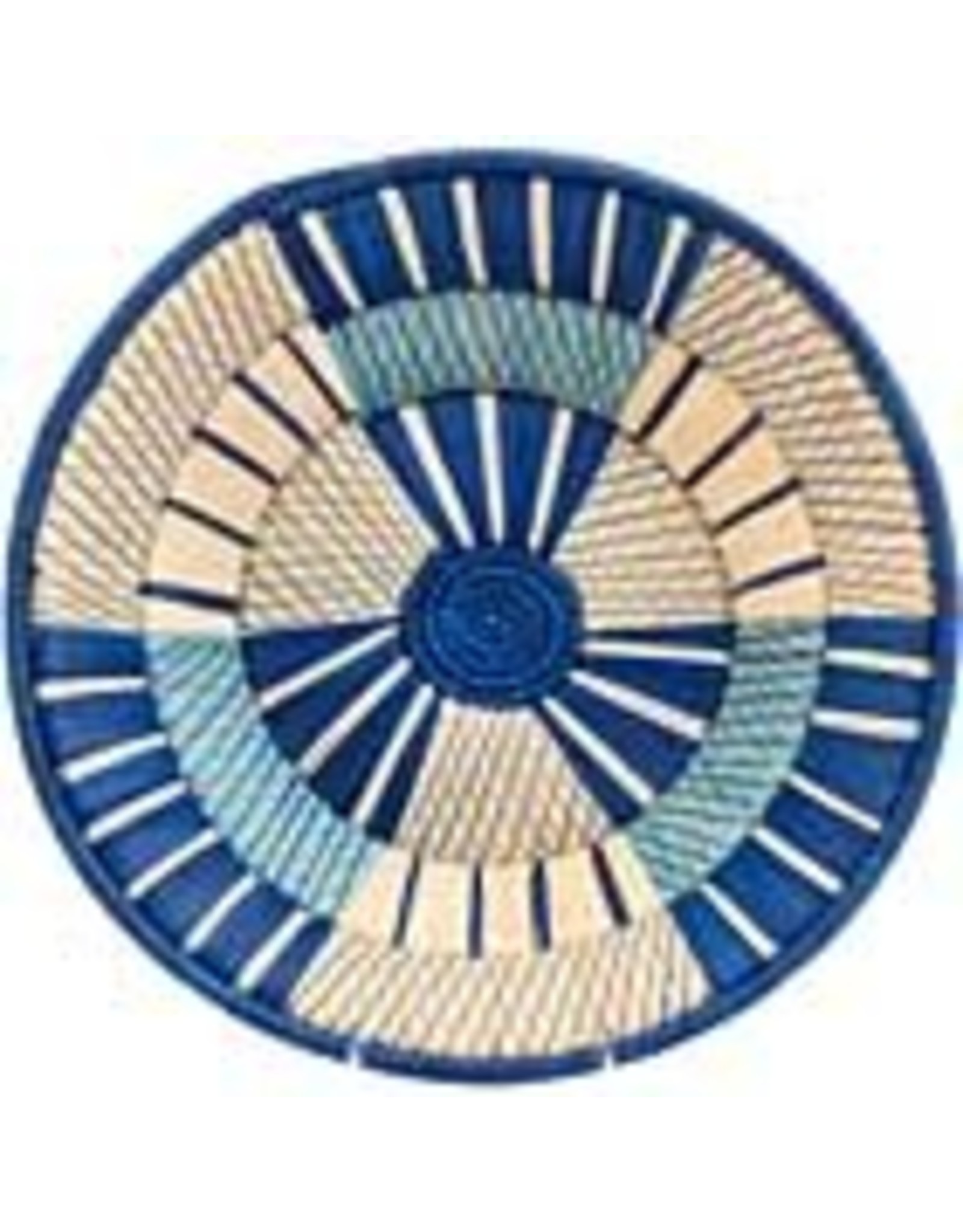 Trade roots Banded Weave Bukedo and Raffia Basket, Ocean, 14", Uganda