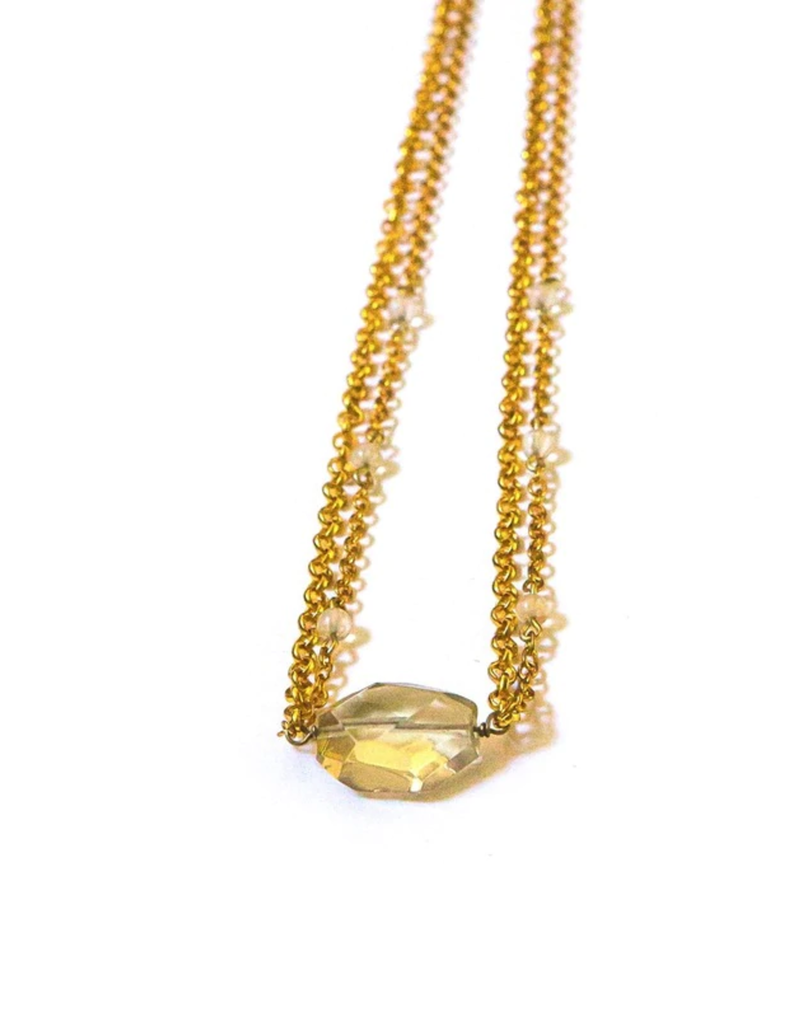Citrine Stone Necklace, Brass - Trade Roots