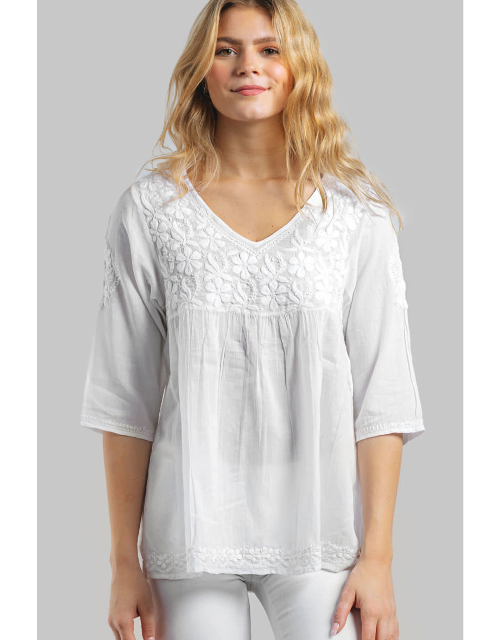 Trade roots Ramani Cotton White  Embroidered Tunic