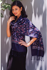 Deepali Embroidered Wool Blend Scarf, Navy Multi