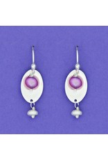 Sterling Silver Long Oval Earrings Wire w/ Raspberry