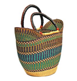 Trade roots Bolga Tote, Mixed Colors, Leather Handle