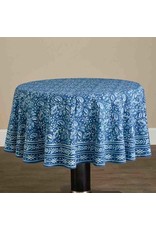 Trade roots Round Floral Indigo Dabu Tablecloth, India