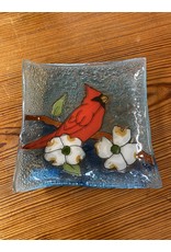 Trade roots Hand Blown Small Square Glass Dish, Cardinal Dogwood, Ecuador (Viriginia)