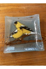 Trade roots Hand Blown Small Square Glass Dish, Goldfinch, Ecuador