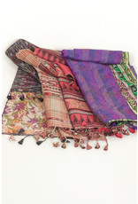 Trade roots Recycled Silk Sari Scarves w/ Kantha Embroidery, India