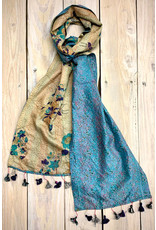 Trade roots Recycled Silk Sari Scarves w/ Kantha Embroidery, India