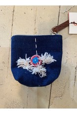 Trade roots Zippered Pouch w/Embroidery and Tassels, Indigo Cotton body