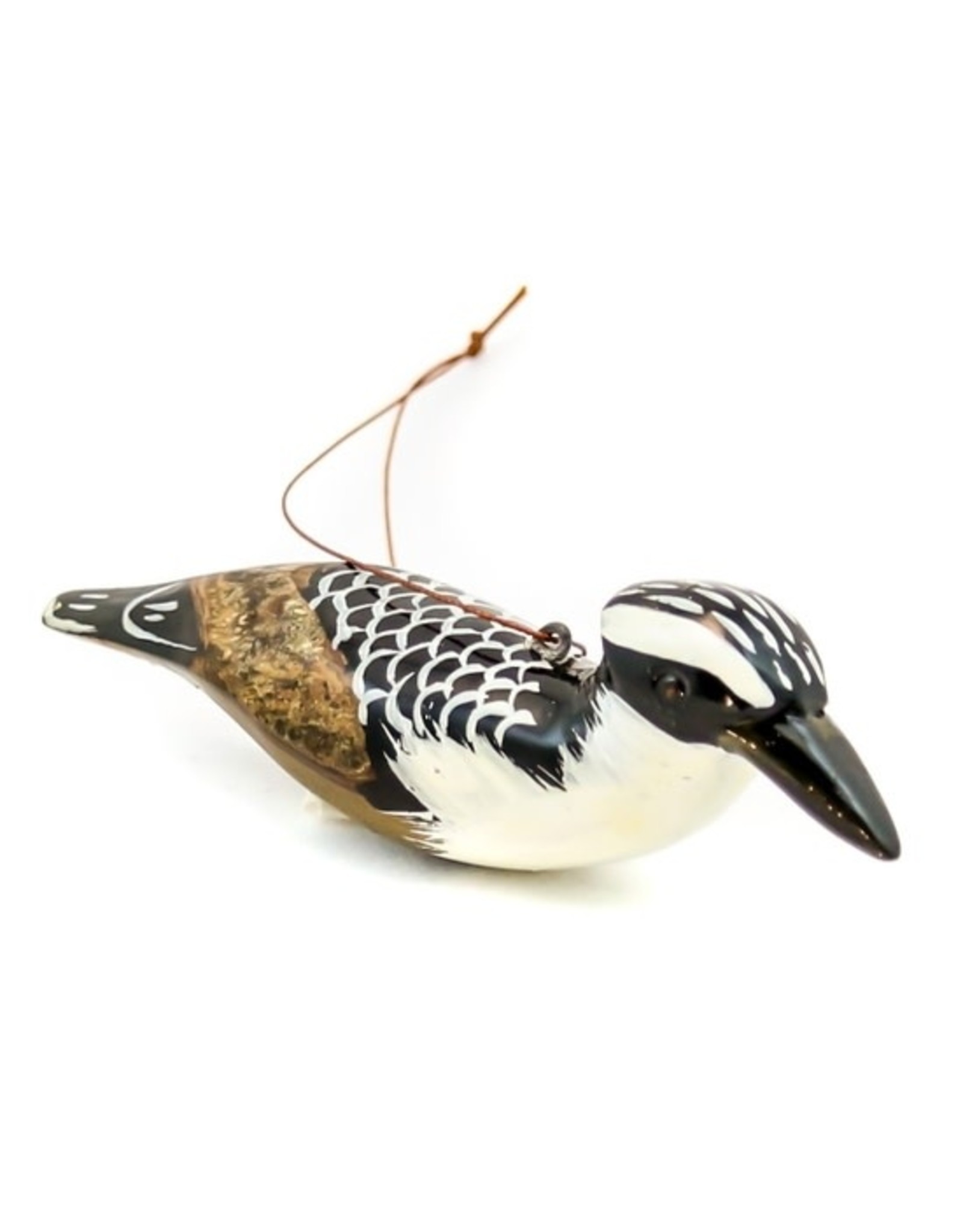 Pied Kingfisher, Wood Bird Ornament, Kenya