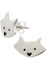 Sterling Cat Post Stud Earrings, Mexico
