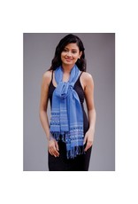 Trade roots Amala Handwoven Silk, Wool, Cotton Scarf, Blue