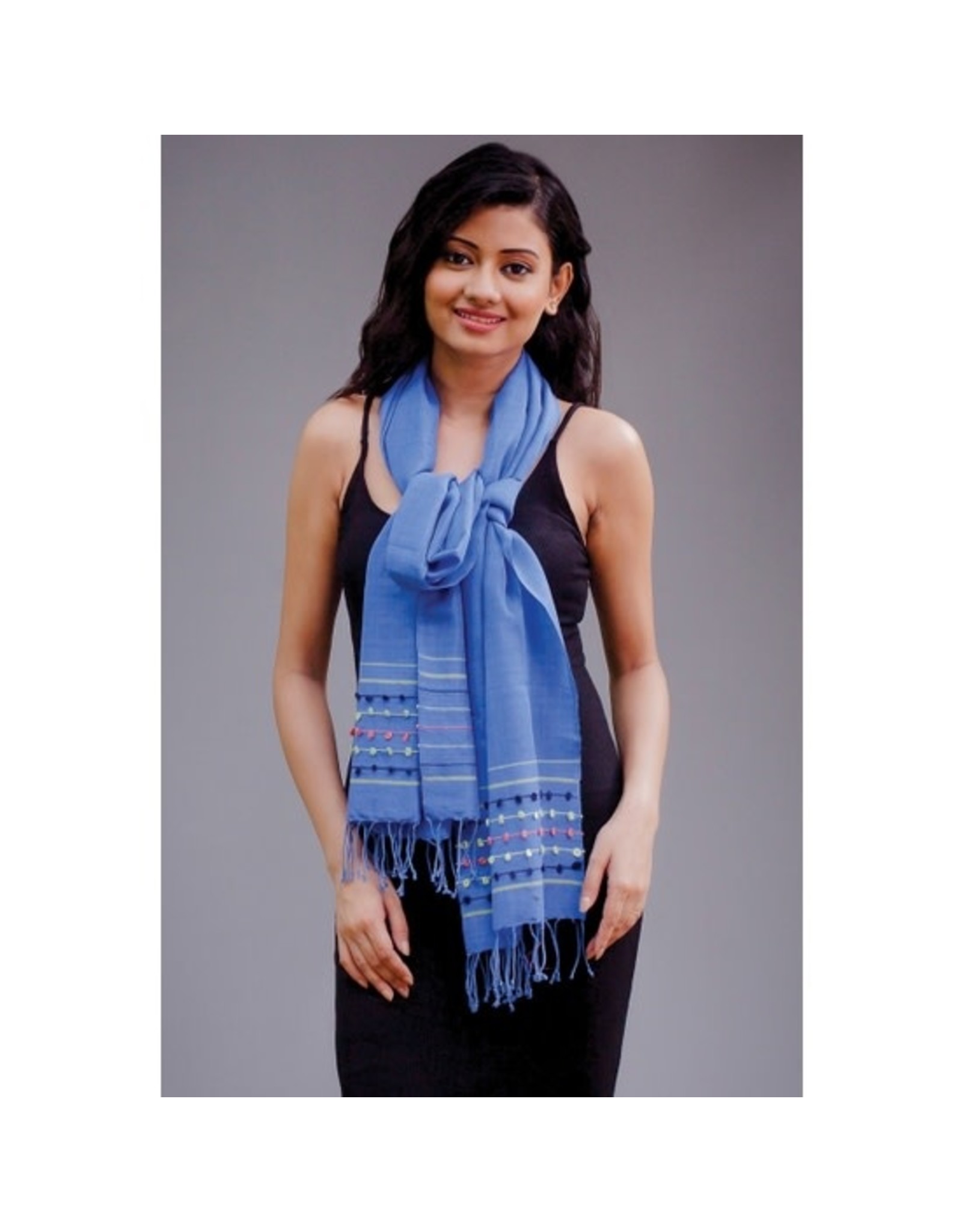 Trade roots Amala Handwoven Silk, Wool, Cotton Scarf, Blue