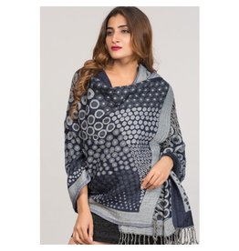 Trade roots Kalya  Merino Wool & Cotton Shawl II  Black & Silver