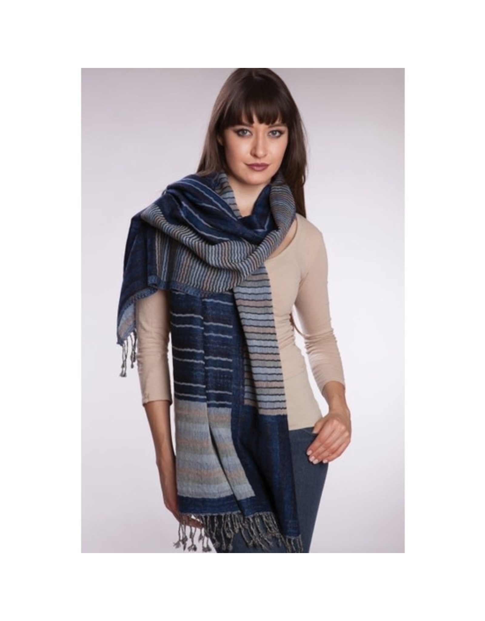 Trade roots Kalya Merino Wool & Cotton Shawl II Navy & Silver