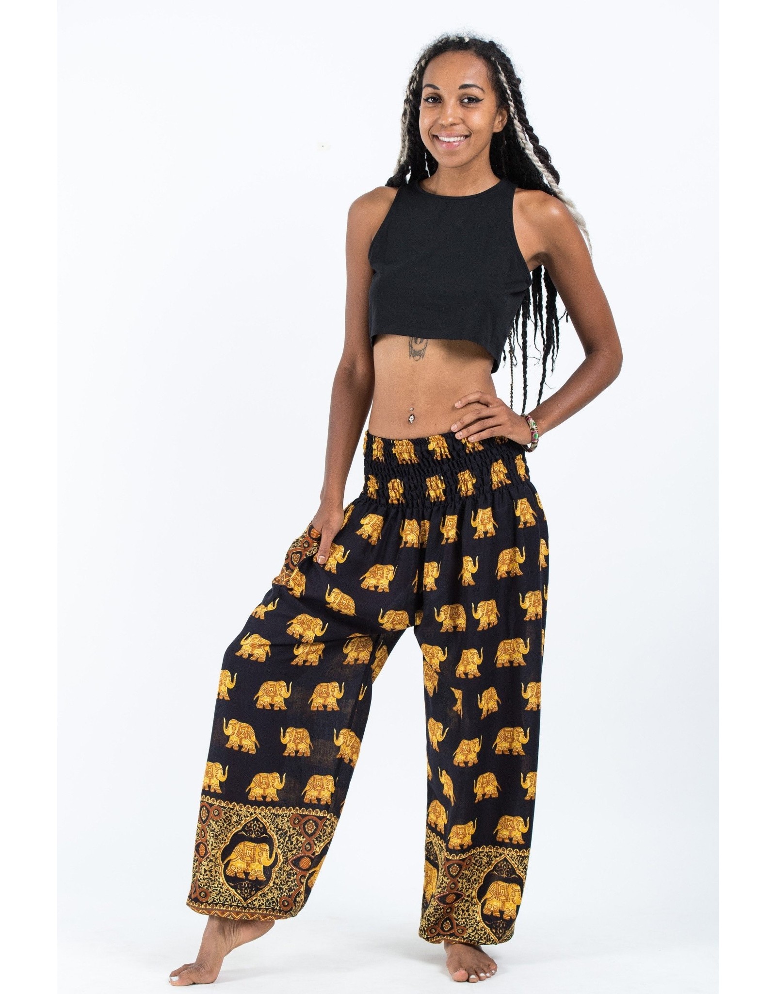 Trade roots Elephant Golden Harem Pant, in Black, O/S, Thailand