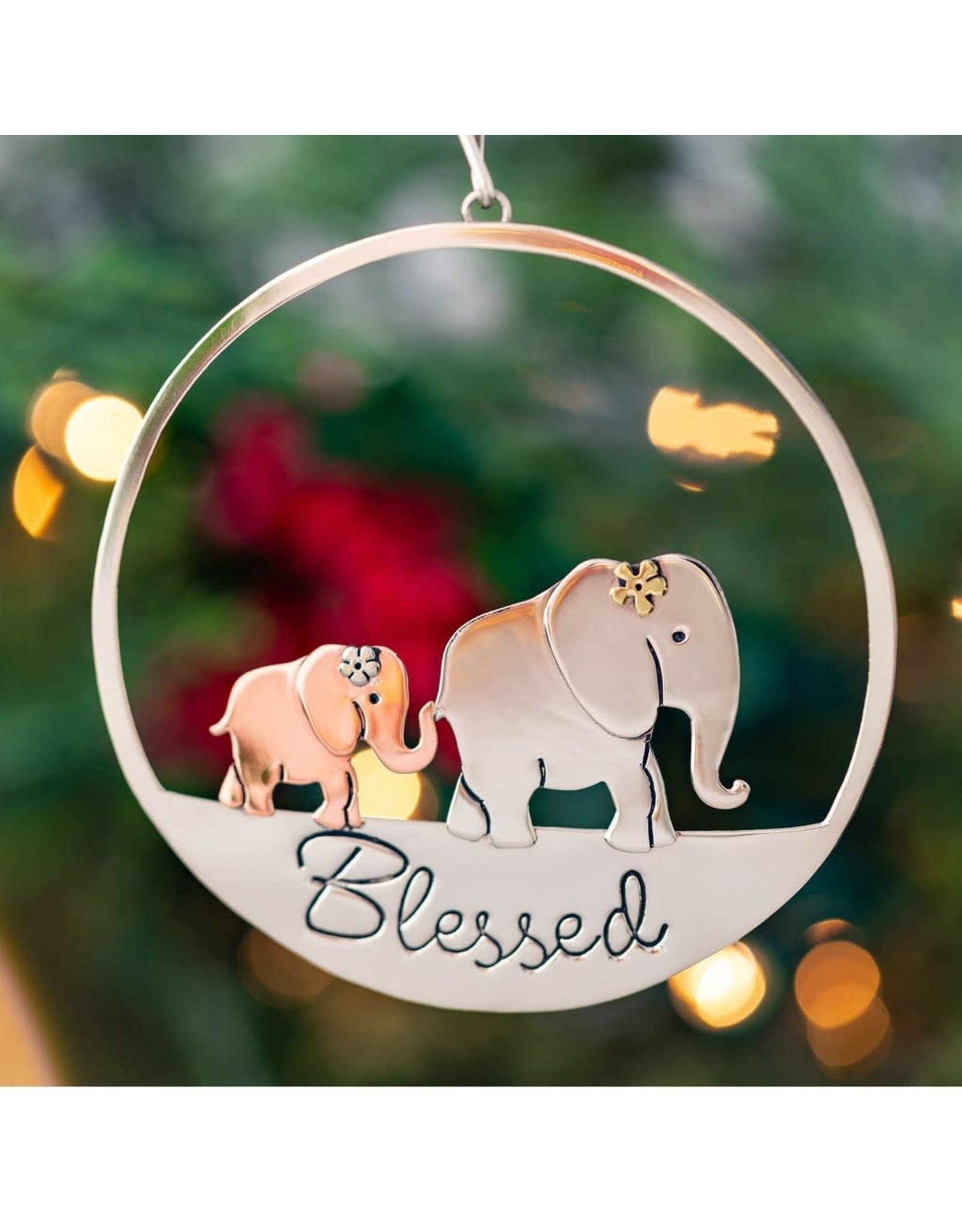 Trade roots Mixed Metal Blessed Elephant Family Ornament