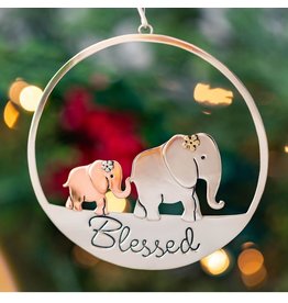Trade roots Mixed Metal Blessed Elephant Family Ornament