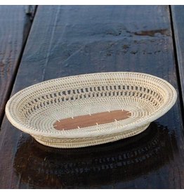 Trade roots Handmade Oval Rattan Tray W/ Palm Leaf Center - Mini