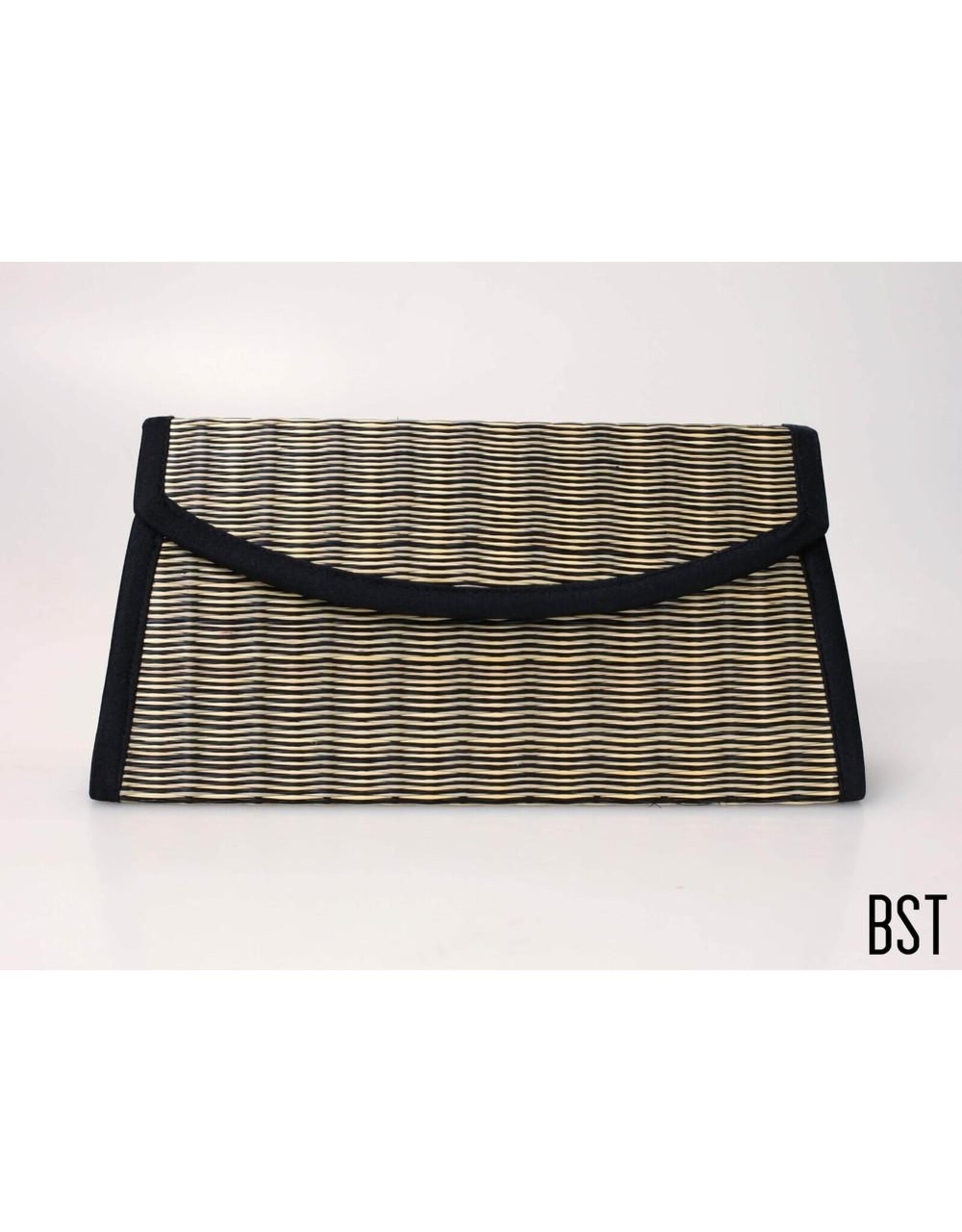 Trade roots Clutch with Braided Strap, Black Striated