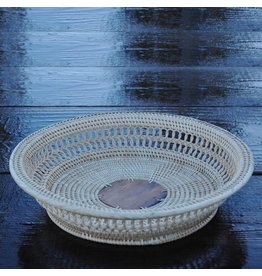 Dove Theme Handwoven Palm Basket with Ceramic Bread Warmer