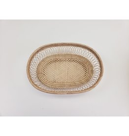 Oval Mesh Caning Spiral Rattan Basket Dish, Cambodia