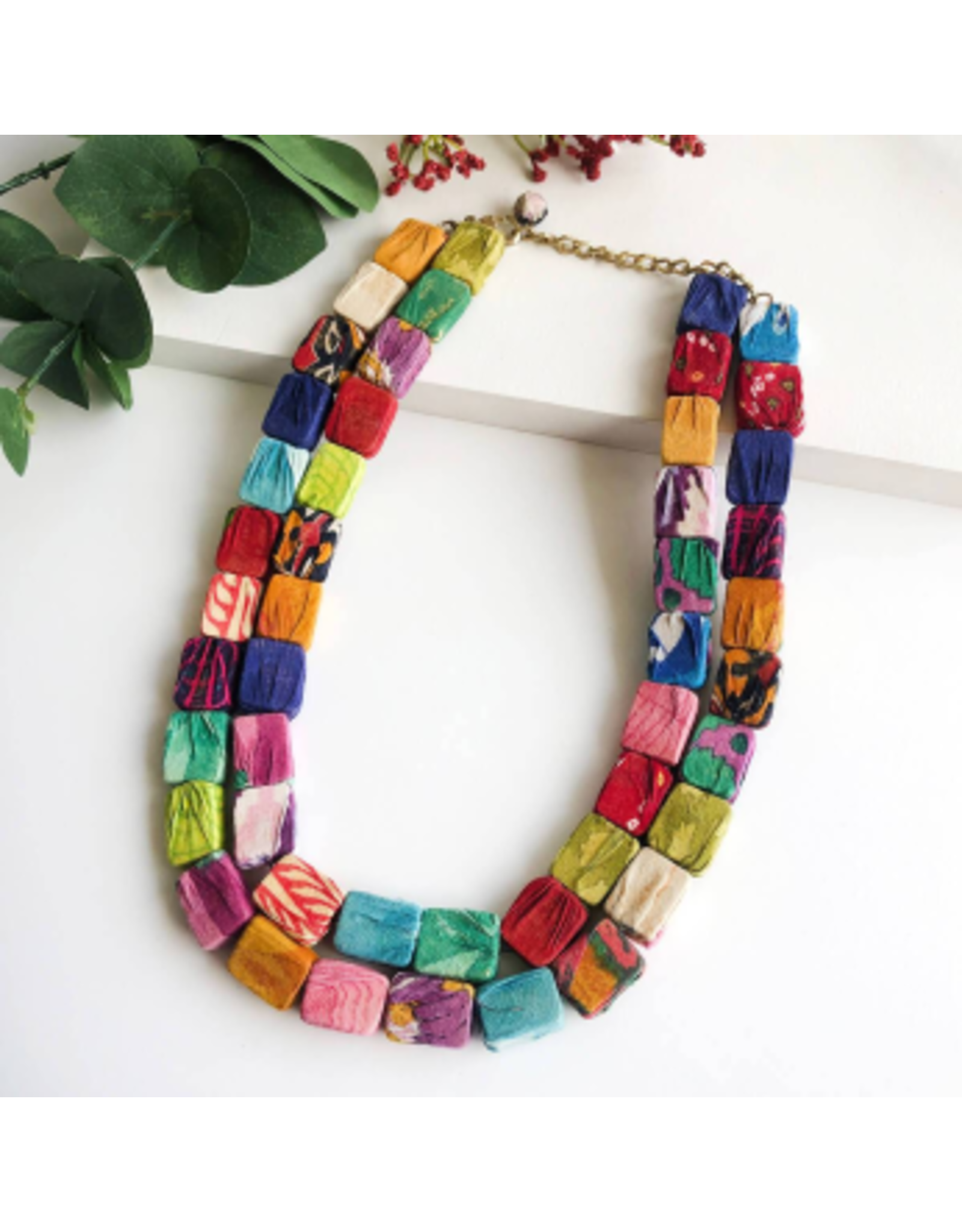 Trade roots Kantha Cubist Necklace, India