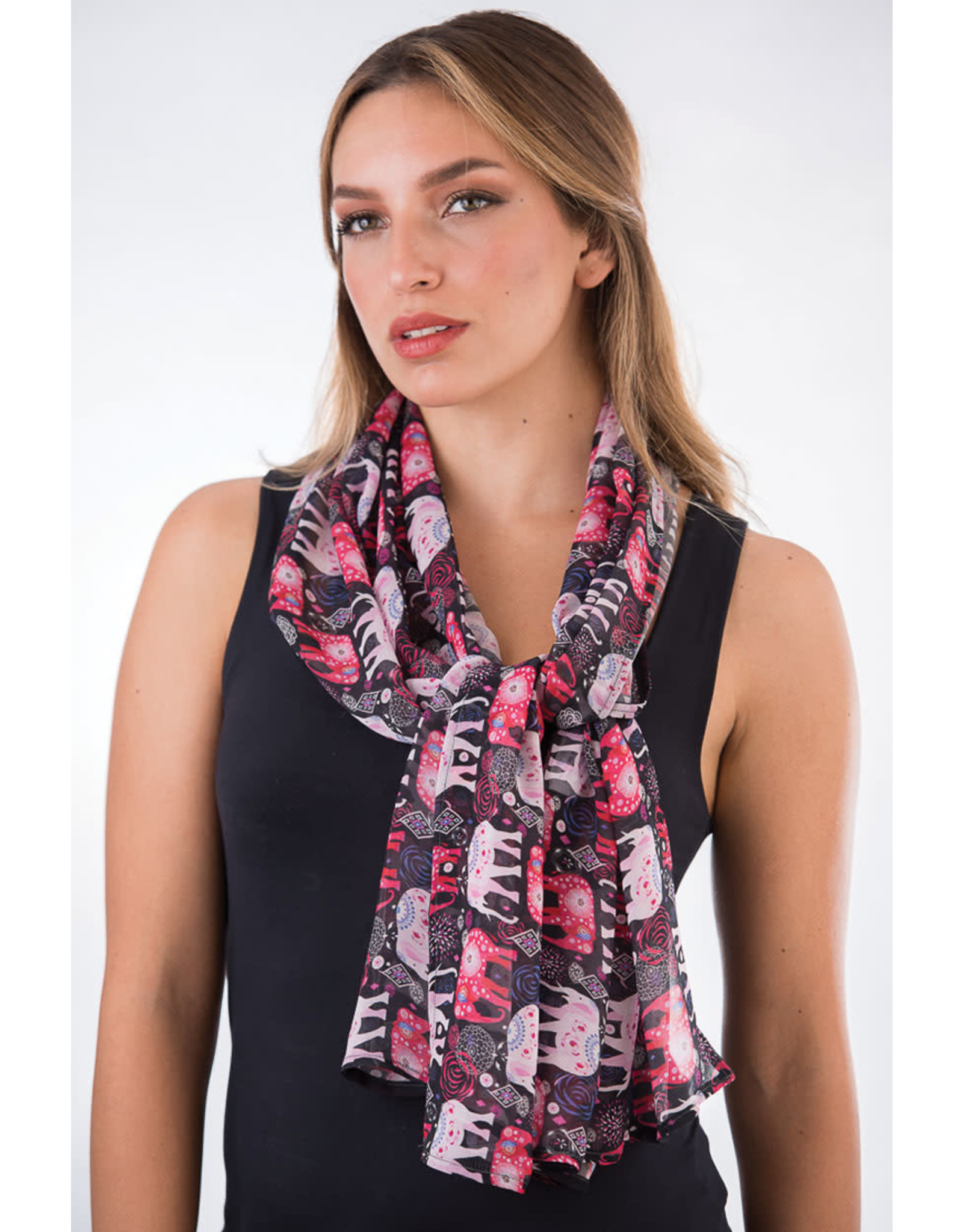 Trade roots Aloka Cupro Cotton Scarf, Elephants, India