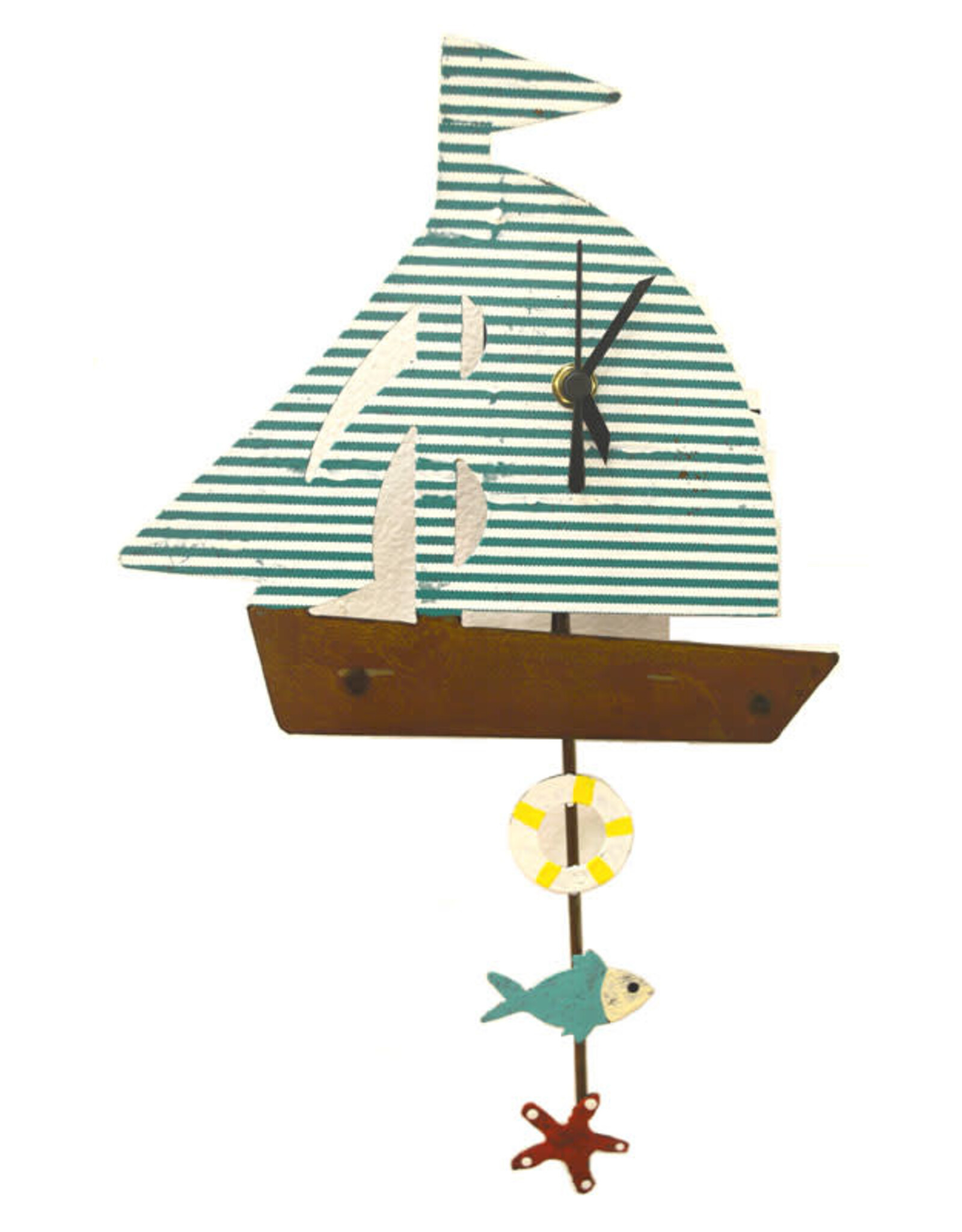 Trade roots Sail Boat Wall Clock, Teal Striped,  Columbia