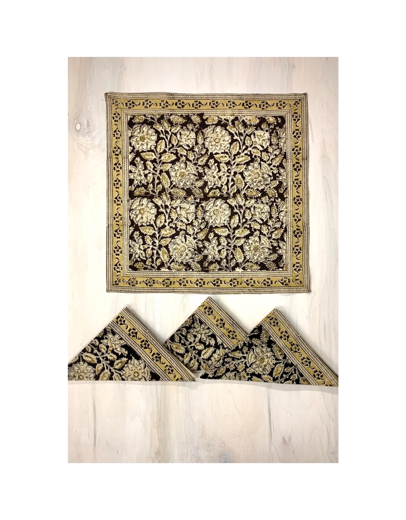 Trade roots Black Kalamkari Napkin Set of 4, India