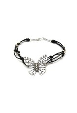 Waxed Cotton and Sterling Butterfly Bracelet