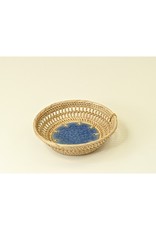 Trade roots 7" Round Crackle Glazed Ceramic Basket Tray Dish, Blue