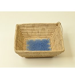 7" Square Crackle Glazed Ceramic Basket Tray Dish, Blue, Cambodia