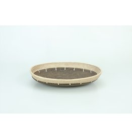 Trade roots Hand Carved Oval Palm Wood Tray with Rattan Accent Trim 10.5"