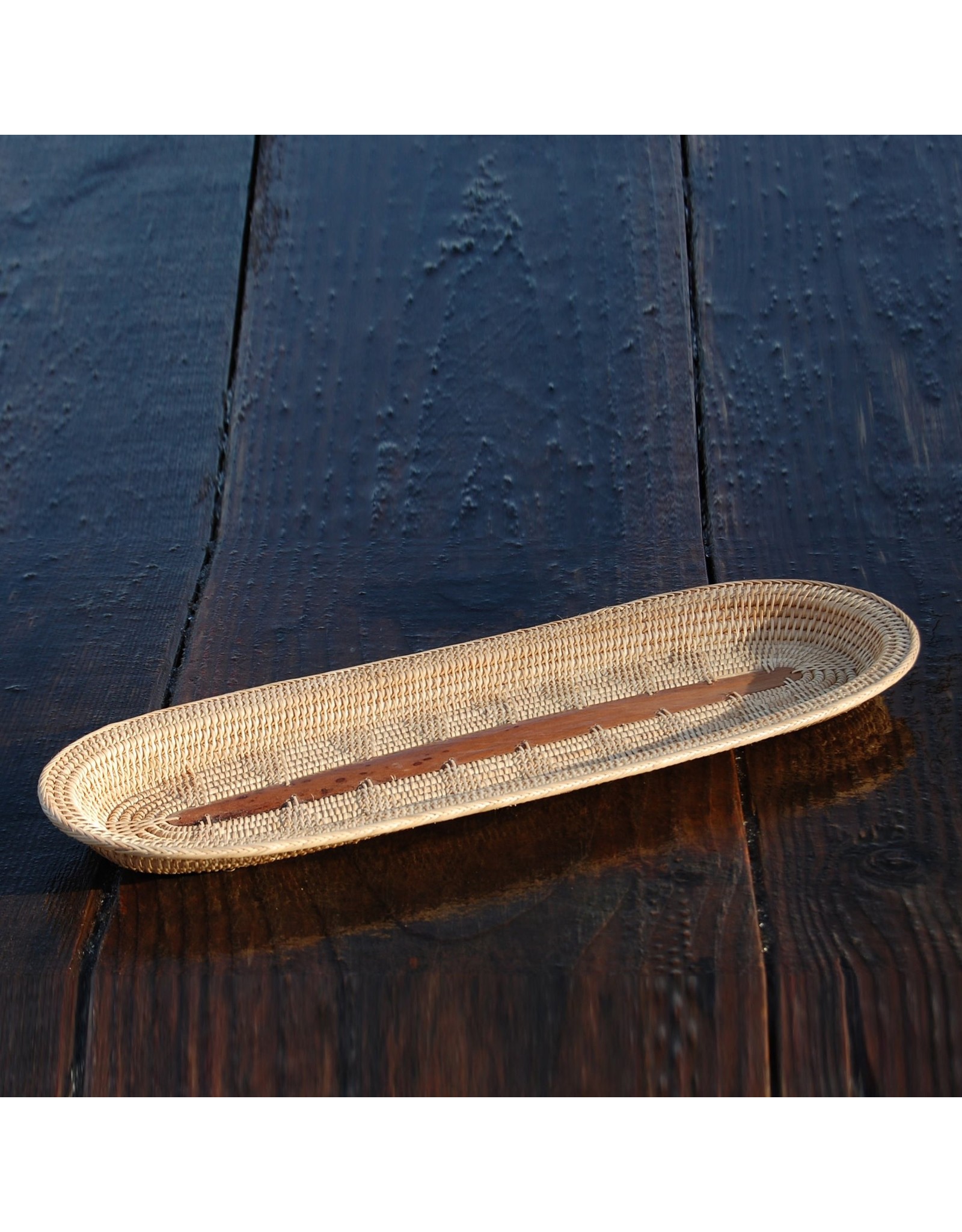 Baguette Oval Tray with Palm Leaf Center, Cambodia