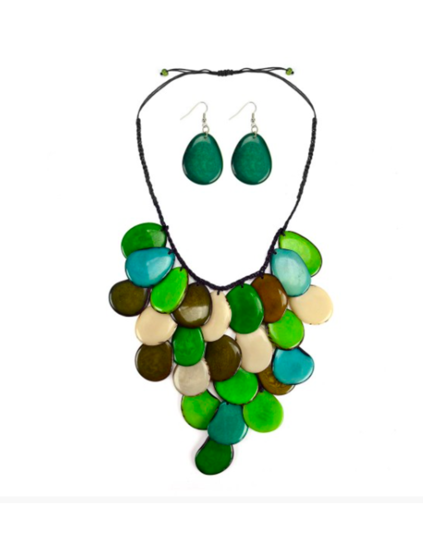 Trade roots Waterfall Tagua Nut Necklace - Lime